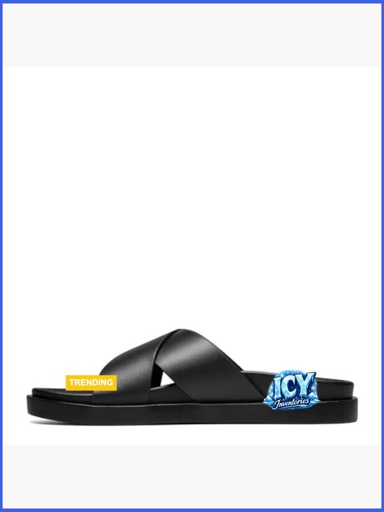 Men\'s Slide Sandal with Cross Strap Detail, Lightweight, Molded Footbed